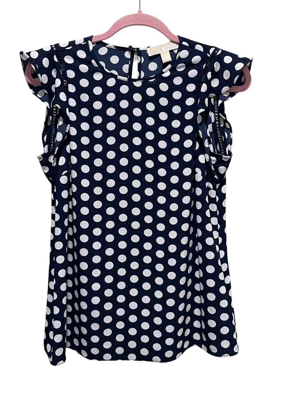 Michael Michael Kors Polka Dot Ruffle Sleeve Blouse Navy White Women Size Medium